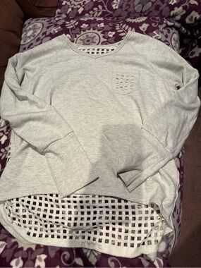 Kyodan Light Gray Girls' Long Sleeve Sweatshirt with Lattice Hem